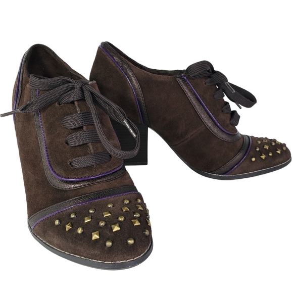 Libby Edelman Chimmy Brown Suede Lace Up Shoes Block Heel Womens 7.5 M - Picture 2 of 11